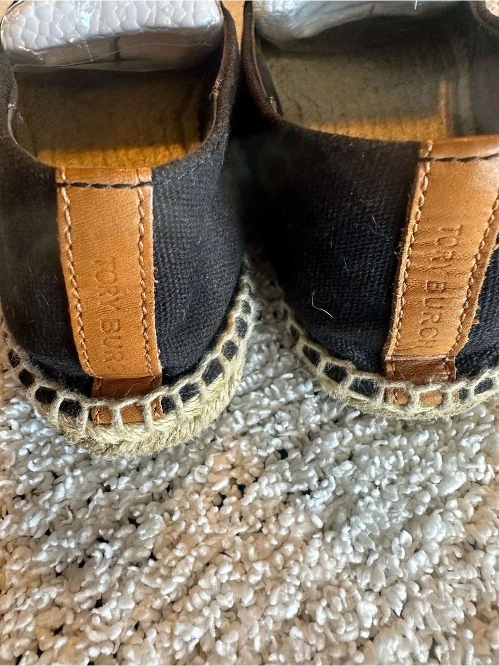 Tory Burch Black Canvas Espadrille Loafers with Gold Logo Medallion